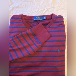 Polo Ralph Lauren Sz. M Maroon and Blue Striped Shirt